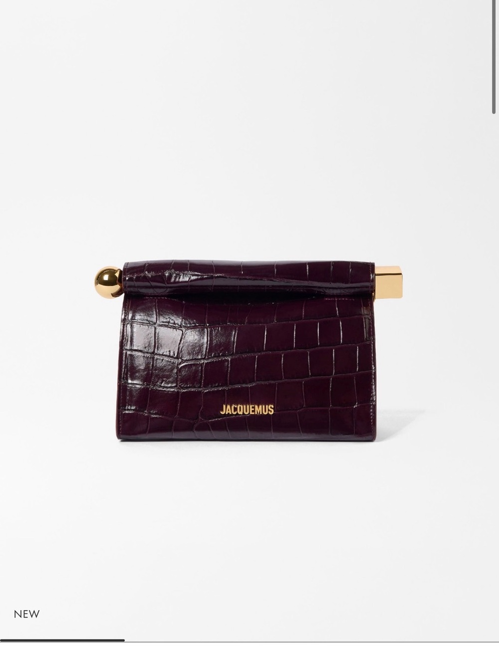 Jacquemus Rond Carre Burgundy Croc-Embossed Bag with Gold Accent